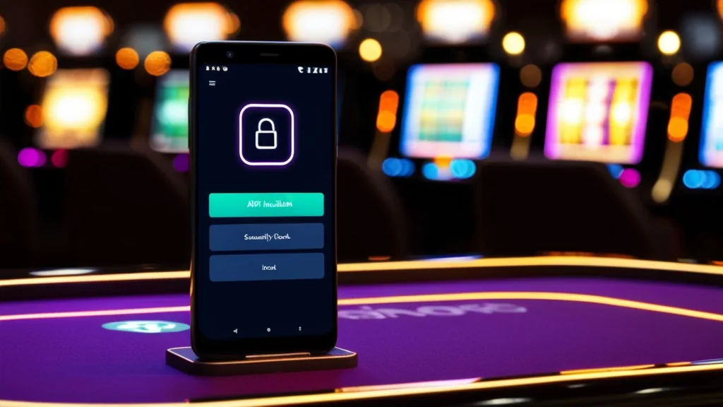 Smartphone Android con installazione APK in un ambiente casino scuro