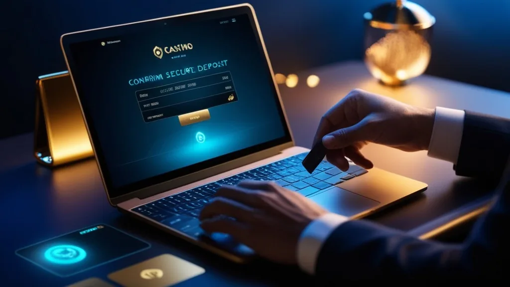 Utente che conferma un deposito sicuro su una schermata casino digitale